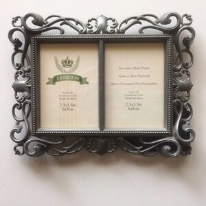 Heirloom Dbl Frame Metal (2) 2.5"X3.5" Photos 5X7 Ornate Exterior Pre-Owned
